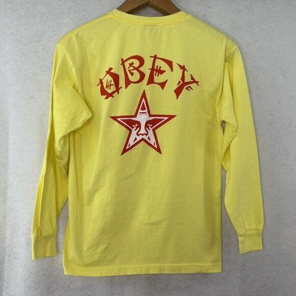 OBEY Men’s Long Sleeve Andre Giant Star-Shapard Fairey-T Shirt M‎ Yellow Lemon - Picture 2 of 7